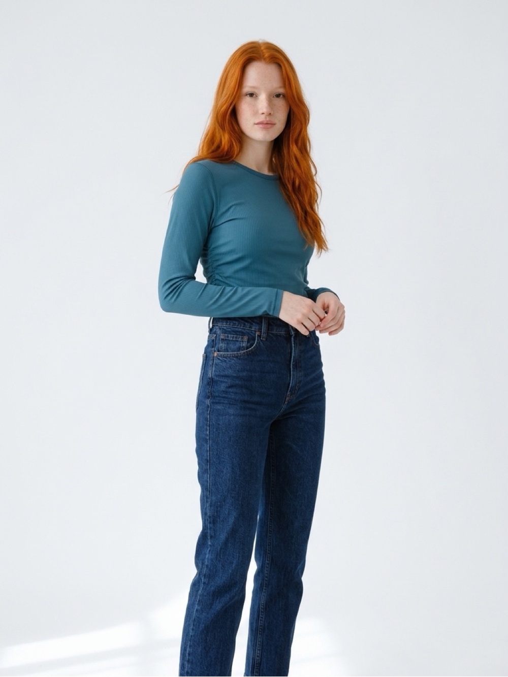 lululemon athletica High-Rise Straight Jeans - Teal Top, Dark Blue Denim